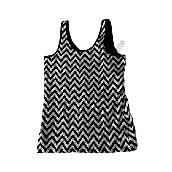 Women's 2XL Top Shirt Tank Metallic Silver Black Chevron City Indie Sleeze New - Picture 5 of 8
